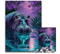 Puzzle Adulte 1000 pièces Hippopotame de la Jungle Puzzles en Bois Soulagement du Stress Séjour Passe-Temps, Une œuvre d'art pour et 14 Ans 50X75CM