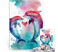 Puzzle Adulte 1000 pièces Histoire d'amour d'un Couple de Dauphins Jeux Amusants en Famille Décoration d'intérieur 52x38cm