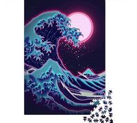 Puzzle Adulte 1000 Pièces, Hoksau Wave Neon in Moon, 52x38cm/1000pcs; pour Un W nd Paisible À La Maison; Carton Blanc avec Peu De Poussière