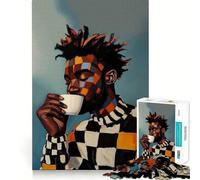 Puzzle Adulte 1000 pièces Homme Noir Amateur de café,Dessin aux Contours Nets,Jeu de Concentration Amusant,Moment de détente,Cadeau de Noël Original (50x75cm)