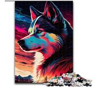 Puzzle Adulte 1000 pièces Husky coloré en Bois, pour Les 14 Ans et Plus 50x75cm pour Les Adolescents et Les familles, Cadeau de Noël idéal
