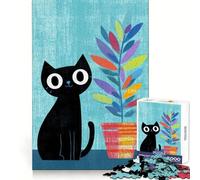 Puzzle Adulte 1000 pièces illustrant Un Chat Noir et Une Plante colorée 50x75cm Détente et mémoire Assemblage sécurisé Idée Cadeau de Noël chaleureuse