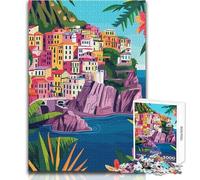 Puzzle Adulte 1000 pièces-Illustration Abstraite et colorée d'un Village côtier Italien-Art Minimaliste-Idéal pour des soirées Jeux en Famille,des Moments de détente et des Cadeaux de Noël Secrets