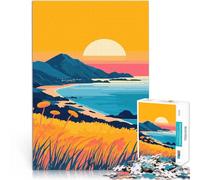 Puzzle Adulte 1000 pièces Illustration d'art Minimaliste aux Couleurs d'automne du Littoral au Coucher du Soleil Jouets éducatifs Une œuvre d'art 52x38cm