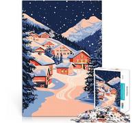 Puzzle Adulte 1000 pièces Illustration d'art Minimaliste d'un Village de Montagne enneigé Jeux de détente Décoration Parfaite 75x50cm