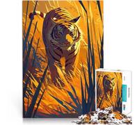 Puzzle Adulte 1000 pièces Illustration d'art Minimaliste représentant Un Tigre dans Les Hautes Herbes Casse-tête Jeu de défi Unique 75x50cm
