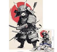 Puzzle Adulte 1000 pièces Illustration de Chat Guerrier samouraï Jouet décoratif Mural Cadeau de Noël Secret Jeu éducatif Stimulant pour Le Cerveau Dimensions 38x52cm