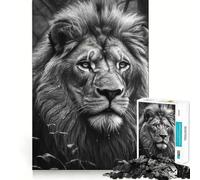 Puzzle Adulte 1000 pièces Illustration de Lion en Noir et Blanc Bords impeccables Jeu de Concentration mentale Amusant et Calme Décoration de Noël (50x75cm)