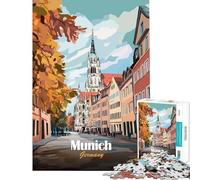 Puzzle Adulte 1000 pièces Illustration de Paysage Urbain de Munich Jeu Relaxant Jeu Stimulant Cadeau pour Anniversaires Défi Difficile (Taille 38x26cm)