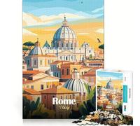 Puzzle Adulte 1000 pièces Illustration de Paysage Urbain de Rome Découpe idéale Décoration Casse-tête Cadeau Divertissement Temps Libre Cadeau d'anniversaire Loisirs (38x52cm)