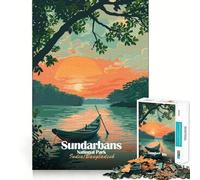 Puzzle Adulte 1000 pièces Illustration du Parc National des Sundarbans Bords impeccables Jeu de Concentration mentale Amusant et Calme Décoration de Noël (38x52cm)