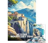 Puzzle Adulte 1000 pièces Illustration du Sentier des monastères des Météores en Grèce Jeu éducatif et Stimulant pour Toute la Famille Idée Cadeau (38x52cm)