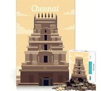 Puzzle Adulte 1000 pièces Illustration du Temple de Chennai Découpe serrée Jeu de résolution de problèmes Amusant et ludique Décoration d'anniversaire Cadeau (50x75cm)