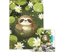Puzzle Adulte 1000 pièces Illustration d'un Paresseux Mignon dans Un étang aux nénuphars Jeu de réflexion Stimulant l'intelligence Jouet addictif Idée Cadeau Originale Une œuvre d'art (50x75cm)