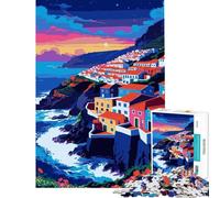 Puzzle Adulte 1000 pièces Illustration d'un Village côtier au Coucher du Soleil Stimule Le Cerveau Une œuvre d'art Jeu Relaxant à partir de 14 Ans (50x75cm)