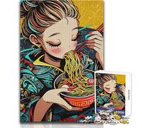 Puzzle Adulte 1000 pièces - Illustration d'une Fille d'anime Mangeant des Ramen - Design soigné - Jeu d'analyse et de logique - Idée Cadeau pour Un Père Noël Secret - Dimensions : 38x26cm