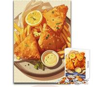 Puzzle Adulte 1000 pièces, Illustration Fish and Chips, Jeu éducatif, Niveau de difficulté élevé, Cadeau d'anniversaire, Dimensions 38x26cm