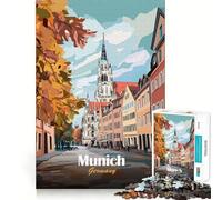 Puzzle Adulte 1000 pièces Illustration Paysage Urbain de Munich Jeu de Puzzle Fin et Amusant,défi Mental,Cadeau d'anniversaire Amusant (38x52cm)