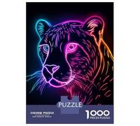 Puzzle Adulte 1000 Pièces Jaguar Animal Neon Puzzles Adultes Anti-Stress - Niveau De Difficulté Élevé - Cadeau Unique pour Un Anniversaire Ou Noël 70x50cm/1000pcs