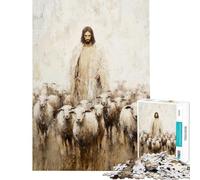 Puzzle Adulte 1000 pièces Jésus Le Bon Berger Puzzle Anti-Stress pour Adultes Jeu de rapidité Manuelle Cadeau de réduction du Stress (Dimensions 50x75cm)