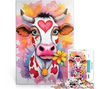 Puzzle Adulte 1000 pièces Jolie Vache avec Une Fleur Jouets éducatifs d'apprentissage Liste de souhaits avec Le Père Noël 52x38cm