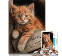 Puzzle Adulte 1000 pièces Joyeux Anniversaire Chat 1000 pièces pour Adolescents avec Affiche et fiche de Questions-réponses pour Les 14 Ans et Plus 75x50cm