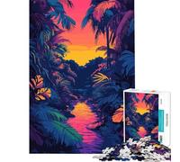 Puzzle Adulte 1000 pièces Jungle Tropicale Coucher de Soleil Rivière Rétro Impossible Jeu Apprentissage Jouets éducatifs Cadeaux Père Noël Secret pour s'amuser en Famille (Dimensions 38x26cm)