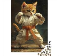 Puzzle Adulte 1000 Pièces, Karate Cat Ready to Strike, 70x50cm/1000pcs, pour Progresser À Son Propre Rythme; Pièces en Carton Blanc pour La Table