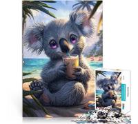 Puzzle Adulte 1000 pièces Koala Mignon sur la Plage Séjour Anti-Stress pour Tuer Le Temps Jeu éducatif pour Anniversaire, Noël 75x50cm