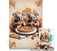 Puzzle Adulte 1000 pièces Koalas Jumeaux Mangeant Une Pizza Jeu de précision, Jouet cérébral Intelligent, pour Passer Le Temps Libre, Cadeau d'anniversaire (38x26cm)