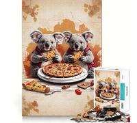 Puzzle Adulte 1000 pièces Koalas Jumeaux Mangeant Une Pizza Jeu de précision, Jouet cérébral Intelligent, pour Passer Le Temps Libre, Cadeau d'anniversaire (50x75cm)