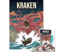 Puzzle Adulte 1000 pièces Kraken Monstre cryptide du Folklore Illustration Jeu Impossible Apprentissage Jouet éducatif Cadeau de Noël Secret pour Toute la Famille (Taille 50x75cm)