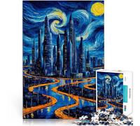 Puzzle Adulte 1000 pièces La Cité des Étoiles de la Nuit Fait de Bois pour Les 14 Ans et Plus Un défi Difficile Cadeau éducatif d'apprentissage。Taille：50x75cm/19.68x29.52pouce
