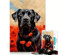Puzzle Adulte 1000 pièces Labrador Noir dans Les Coquelicots Jeu aux Bords Nets,Jouet de Construction et de Concentration,Divertissement Relaxant,Cadeau de Noël (38x52cm)