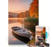 Puzzle Adulte 1000 pièces Lac d'automne avec Bateau au Lever du Soleil Découpe Lisse Jeu d'entraînement cérébral Jouet de Loisirs Amusant Cadeau d'anniversaire (50x75cm)