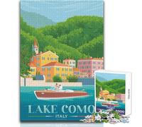 Puzzle Adulte 1000 pièces Lac de Côme Italie Jeu éducatif de Voyage Niveau Difficile pour Un Anniversaire Dimensions 38x52cm