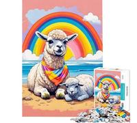 Puzzle Adulte 1000 pièces Lama et Son Jeune Compagnon Activités ludiques à la Plage défi Difficile Jouet de décoration pour Les 14 Ans et Plus (50x75cm)