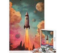 Puzzle Adulte 1000 pièces Lancement de fusée rétro Jeu de Construction Spatial Idée Cadeau et Divertissement Jeu Relaxant avec pièces de Formes aléatoires Parfaitement emboîtables Dimensions 38x52cm