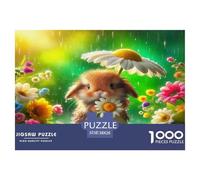Puzzle Adulte 1000 pièces Lapin - Bébé Lapin Marguerite Pré, Mignon, Joyeux, Impossible, Difficile, Stimulant, Jeu pour décoration Murale et Cadeaux, 38 x 26 cm / 1000 pièces
