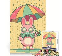 Puzzle Adulte 1000 pièces Lapin de Dessin animé avec Masque à gaz sous la Pluie, 1000 pièces, pour stimuler l'esprit, Calmer et se distraire, Bords Uniformes, Art, Cadeau de Noël (38x52cm)
