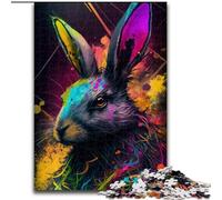 Puzzle Adulte 1000 pièces Lapin de Pâques coloré en Bois, pour Les 14 Ans et Plus 50x75cm. Un Casse-tête Stimulant - Jouet Relaxant pour Adolescents.