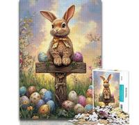 Puzzle Adulte 1000 pièces Lapin de Pâques Difficile, Anti-Stress, défi Difficile avec Affiche et fiche de Questions Assorties 50x75cm