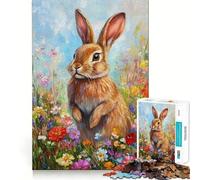 Puzzle Adulte 1000 pièces Lapin en Fleurs Jeu de logique à pièces ajustées,idéal pour des Moments de détente et de Plaisir,Cadeau d'anniversaire Amusant (50x75cm)