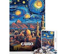 Puzzle Adulte 1000 pièces Le Caire Égypte Nuit étoilée Art Impossible Jeu Activités familiales Jouets à Monter soi-même Cadeaux Uniques pour Anniversaire et Noël (50x75cm)