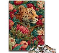 Puzzle Adulte 1000 pièces Léopard doré dans Les Fleurs Jeu Stimulant et Jeu Familial Décoration Murale Cadeaux d'anniversaire et de Noël Uniques 50x75cm