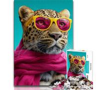 Puzzle Adulte 1000 pièces Léopard Portant Un Foulard, Aide Le Cerveau à exercer des Jouets addictifs pour cultiver la Patience, Cadeau d'anniversaire (75x50cm)