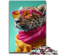 Puzzle Adulte 1000 pièces Léopard Portant Un Foulard, Difficile à soulager, défi Difficile, à Offrir en Cadeau à Toute la Famille, 26x38cm