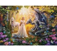 Puzzle Adulte 1000 Pieces Licorne Blanche la Princesse et Dragon - Set Collection Animal Fantastique et 1 Carte Tigre