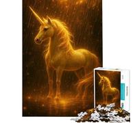 Puzzle Adulte 1000 pièces Licorne dorée sous Une Pluie de lumière Stimule Le Cerveau Cadeau d'anniversaire Décoration intérieure Convient aux Personnes de 14 Ans et Plus (38x52cm)