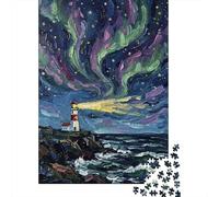 Puzzle Adulte 1000 Pièces, Lighthouse Under The Northern Lights, 38x26cm/1000pcs, Carton Blanc avec Une Surface Lisse; À Reprendre Facilement Le Lendemain